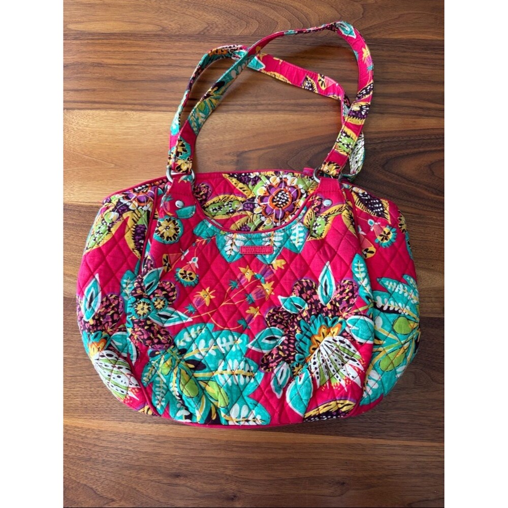 Vera Bradley Colorful Pink Floral Quilted Shoulder Bag Tote Purse